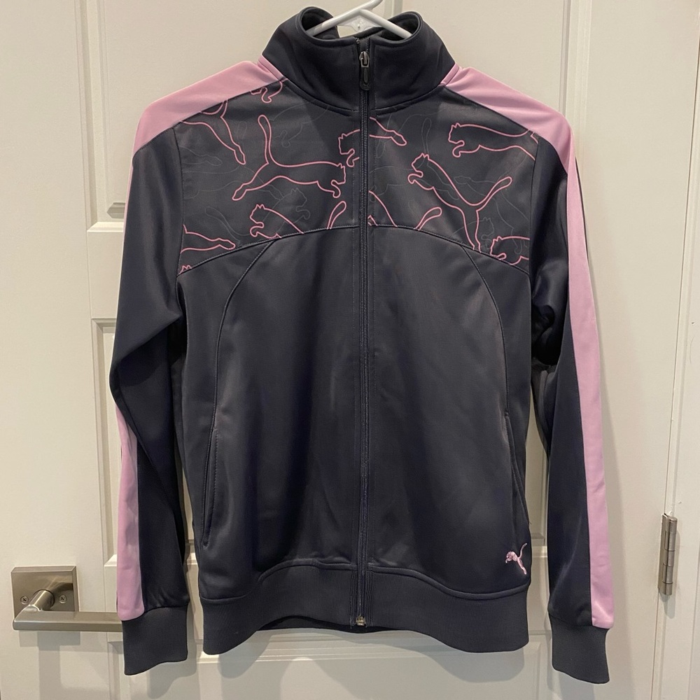2/$18 PUMA Grey and Pink Zip Up Sweater Girls L